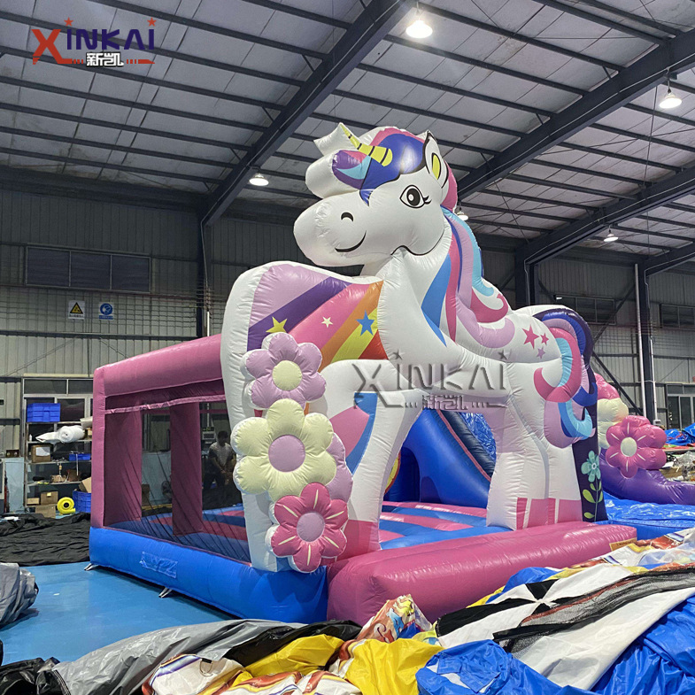 国内热销 夏季畅销 游乐场所 儿童独角兽主题 充气蹦床滑梯