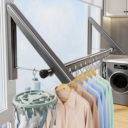 隐形晾衣架阳台家用窗户飘窗折叠晾衣杆免打孔壁挂式伸缩晒被神器
