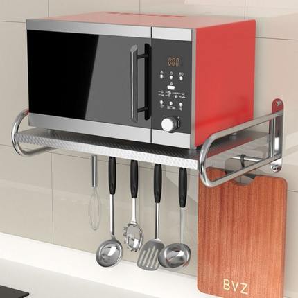 304不锈钢厨房微波炉置物架家用墙上壁挂式收纳架烤箱挂架子支架