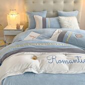 冬季 加厚牛奶珊瑚绒四件套双面加绒被套法兰绒面床上用品床单床笠