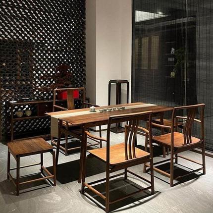 新中式黑胡桃木茶桌2024新款高端泡茶桌现代简约实木禅意茶台茶室