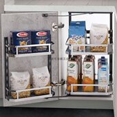 工具拉篮开门式 晶钻地柜大容量联动拉篮 橱柜门板联动双层拉篮