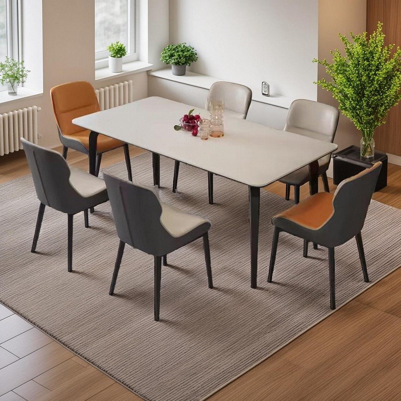 全托底板依诺岩板餐桌椅组合家用意式F小户型长方形现代简约饭桌