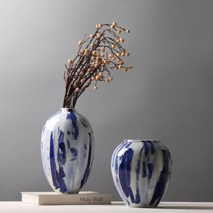 新中式创意手绘青花瓷家居客厅水养鲜花装饰电视柜餐桌插花瓶摆件