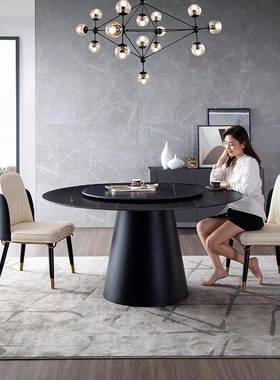 意式新款德利丰极简板椅组合圆餐桌转盘家用小户型北欧现代饭桌