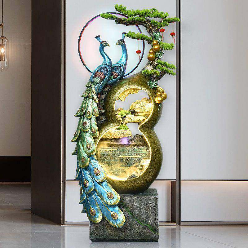 轻奢新中式招财葫芦喷泉孔雀风水轮摆件客厅电视柜循环水开业乔迁,清洗/食品/商业设备,风口/风叶/风机配件,淘宝优惠券,粉丝福利购,淘宝优惠卷