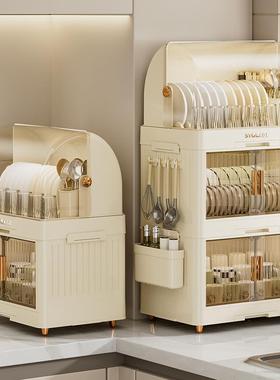 厨房碗架碗筷收纳盒家用带盖放餐具装碗箱碟盘沥水置物架塑料碗柜