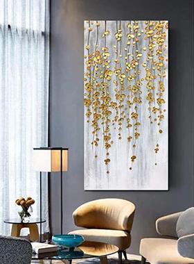 现代简约抽象画黄色小花玄关竖版大幅装饰画客厅走廊过道手绘油画