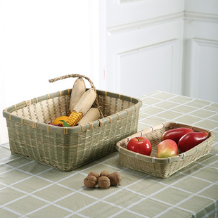 手工竹编洗菜篮子馒头筐油炸篮蔬菜篮鸡蛋篮收纳筐农家长方形篮子