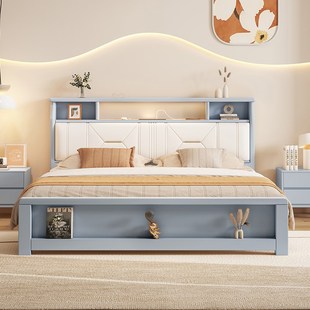 联邦家具全实木床现代r简约白色1.8m奶油风双人轻奢1米5