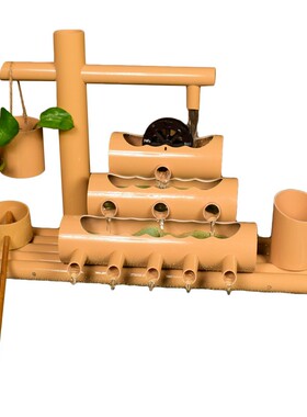 竹子流水摆件鱼缸养鱼永动循环水增氧加湿喷泉竹筒造景水车流水器