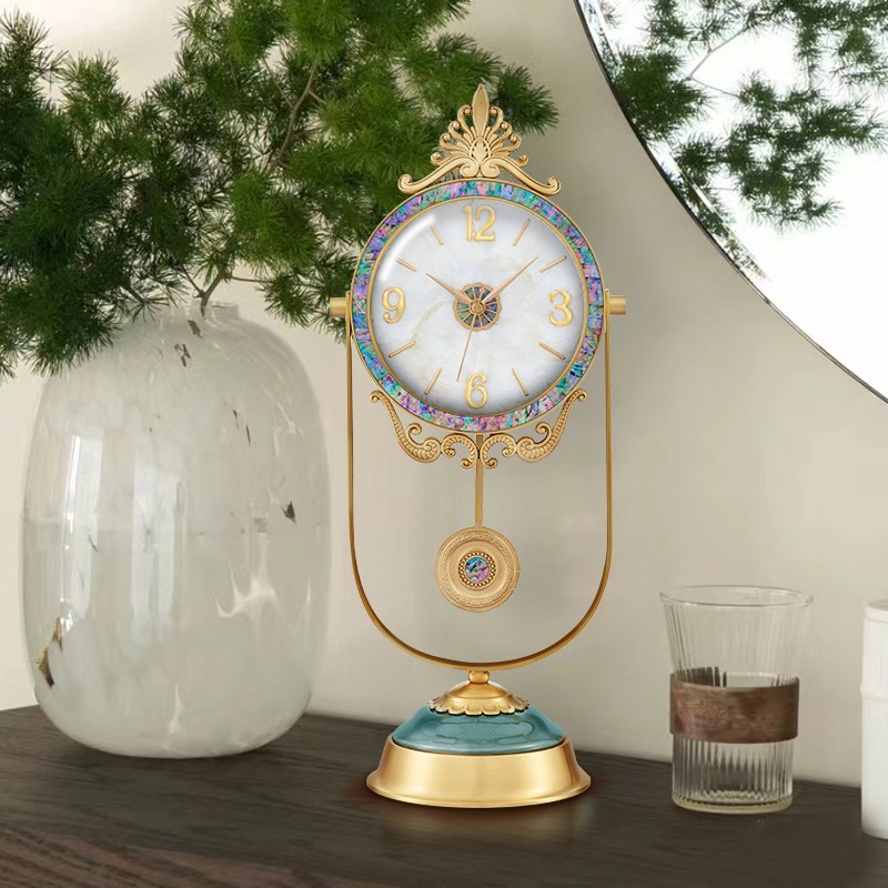 欧式轻奢黄铜座钟家用桌面台钟客厅玄关钟表装饰S摆件静音石英时