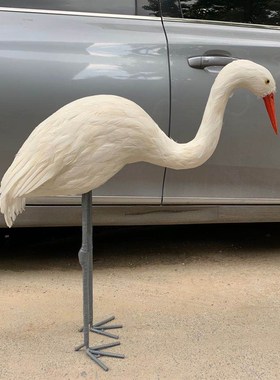 仿真丹顶鹤羽毛仙鹤白鹭 园林景观装饰橱窗家居摆件 场景摄影道具