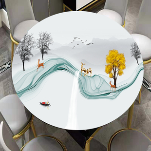 皮革防水防油加厚耐高温防烫桌垫家用免洗高档厚盖布 圆形桌布