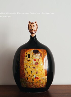 艺术设计款 出口欧式名画创意陶瓷猫叔摆件L 文艺复兴复古装饰摆