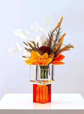 现代轻奢橙色仿真花摆件室内软装摆放花艺售楼处洽谈桌装饰花摆设