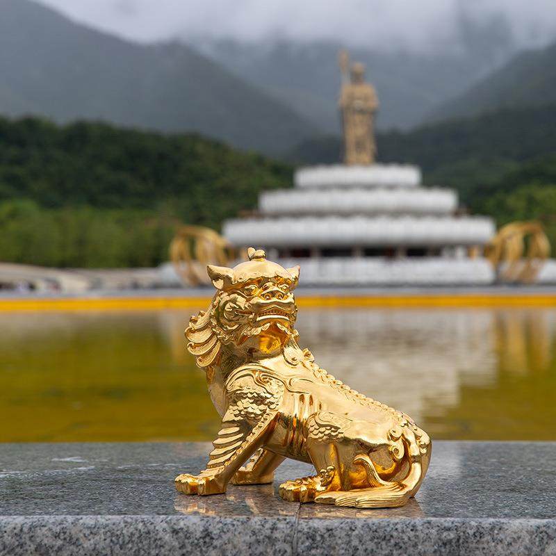 九华山谛听摆件铜工艺品24k贴真金办公室客厅电视柜博古架装饰品,金属材料及制品,金属加工件/五金加工件,淘宝优惠券,粉丝福利购,淘宝优惠卷