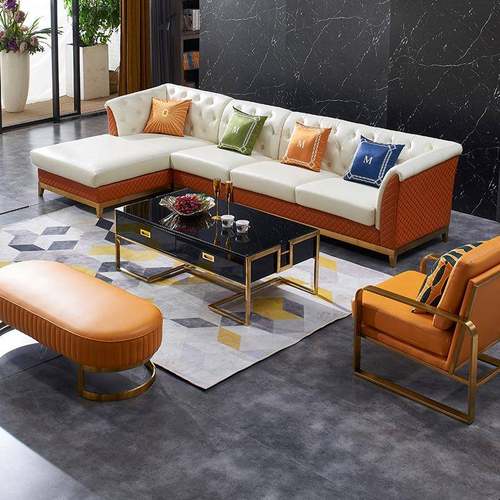 后现代轻奢真皮沙发美式港式小户型客厅整装贵妃转角沙发组合