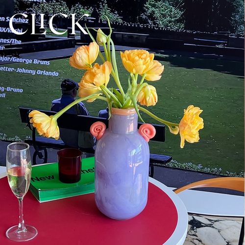 click法式复古双耳花瓶小耳朵壶型花器摆件装饰彩色玻璃手工艺术