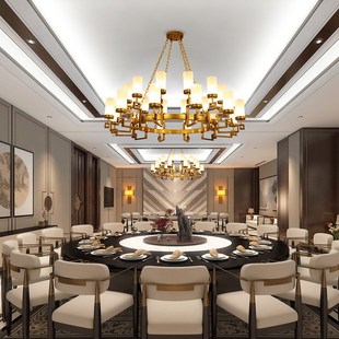 新中式酒店包厢吊灯客厅灯中山灯具定制饭店圆桌餐厅包间大型吊灯