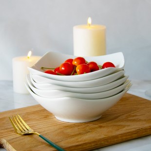 盘子菜盘家用2025新款 简约风四角盘子陶瓷翘脚碗网红蔬菜沙拉碗盘