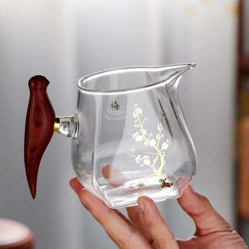 木柄公道杯玻璃加厚耐热茶漏茶滤一体公杯功夫茶具配件茶海分茶器
