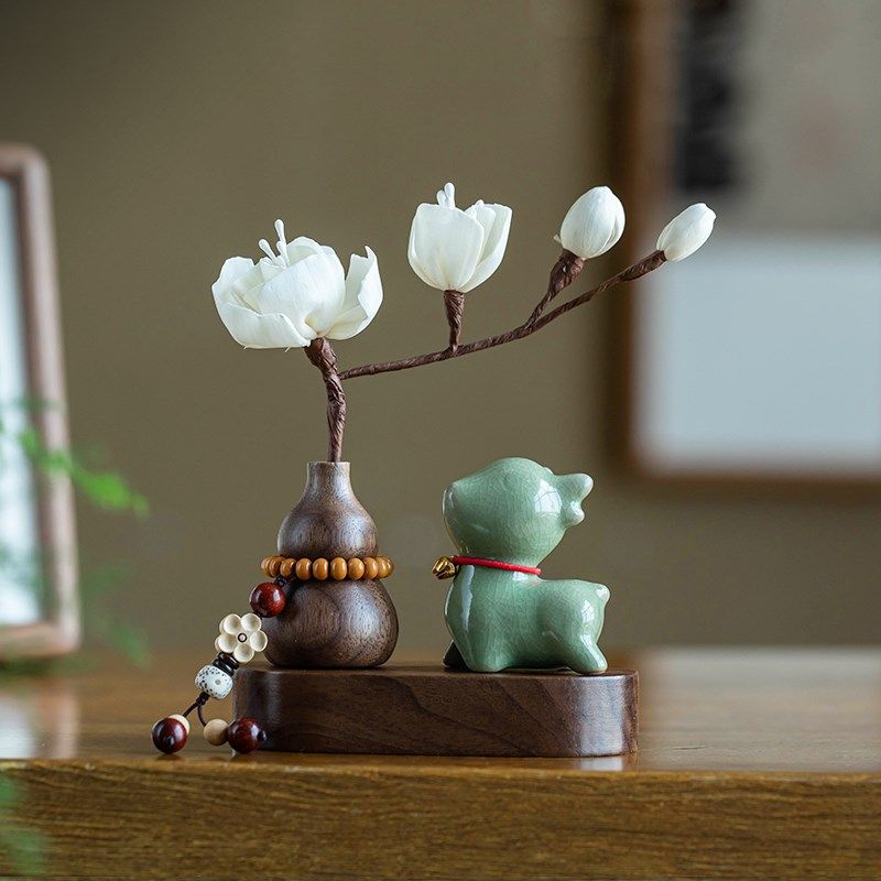 一路顺风胡桃木车载汽车香薰香水扩香精油车内摆件扩家居桌面装饰