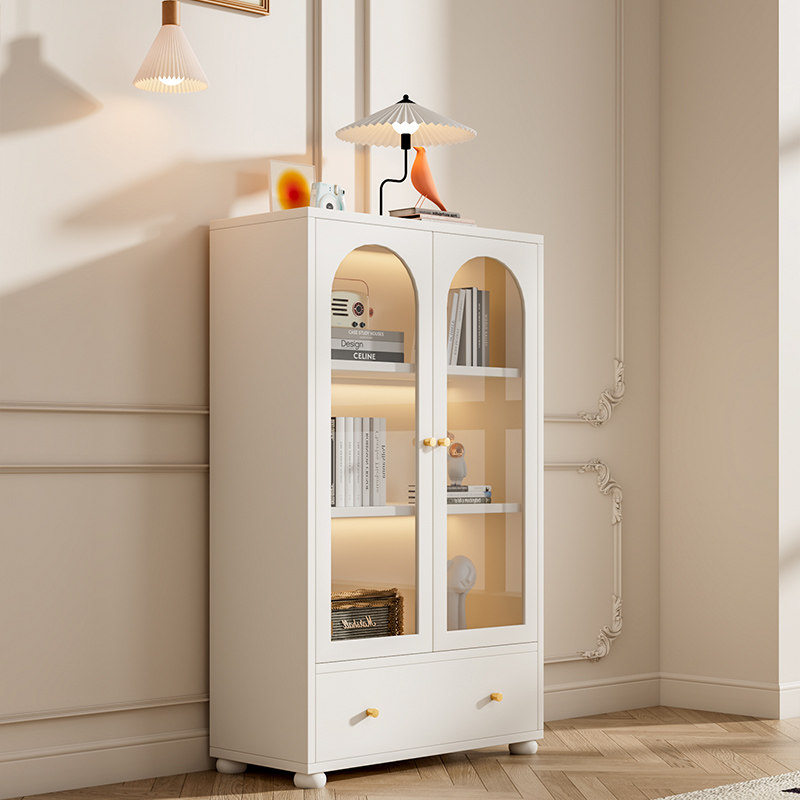 实木玻璃门书柜客厅家用书架展示柜收纳储物柜小户型防尘落地书橱
