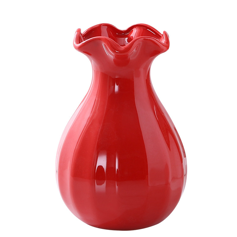 中国红台面陶瓷装饰 红色喜庆结婚花瓶 家居摆件干花花器插花新款