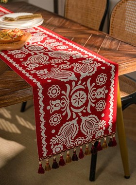 红色桌旗圣诞节装饰布新年小众A中式婚礼装饰盖布电视柜斗柜餐桌