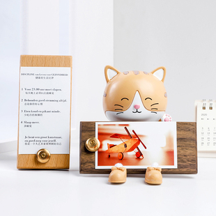 便签夹摆件立式定制logo木质创意黄铜桌面照片夹复古吧台留言夹子