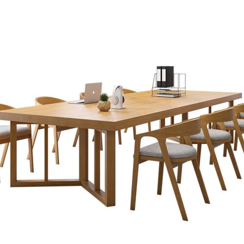 现代简约实木会议桌椅组合原木洽谈桌办公长桌长方形W工作台电脑