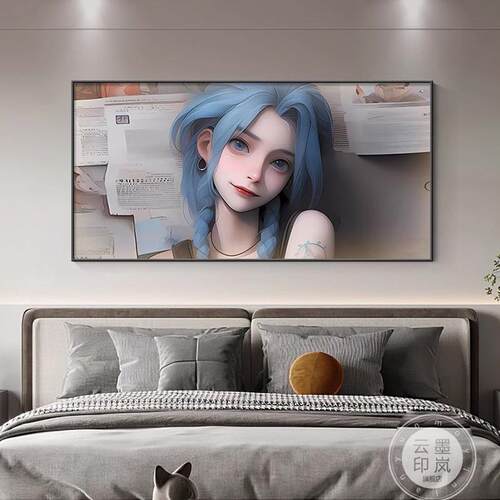 英雄联盟金克丝挂画萝莉可爱美女LOL游戏网咖装饰画电竞房间壁画