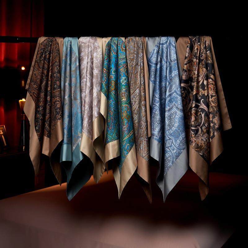 复古文艺100S长绒棉数码印花四件套高定轻奢床上用品被套