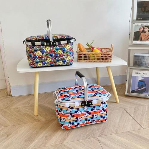 日式卡通大容量超市购物篮 可折叠冰包保温包 手提车载露营野餐篮