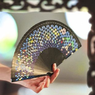 Fan风度彩窗 全竹折扇中国风拙政园手工漆绘苏扇文创送礼便携扇子