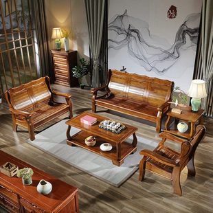 香樟木沙发全实木沙发农村经济型木质简约小户型中式木制客厅家具