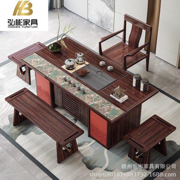 乌金木茶桌全套简约实木功夫茶台新中式泡茶桌公家用茶桌椅组合,商业/办公家具,茶台/茶桌,淘宝优惠券,粉丝福利购,淘宝优惠卷