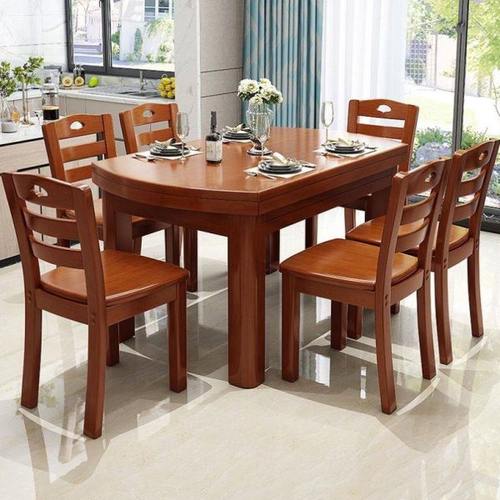 餐桌饭桌吃饭桌子实木餐桌椅组合伸缩折叠圆桌方桌子折叠家用1米5