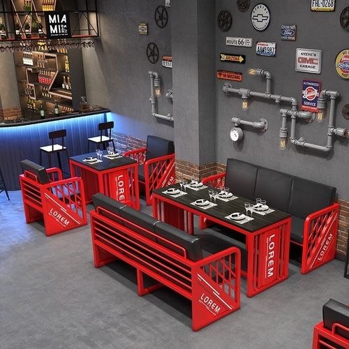 工业风卡座酒吧清吧复古铁艺沙发咖啡烧烤店商用餐厅餐桌椅组合