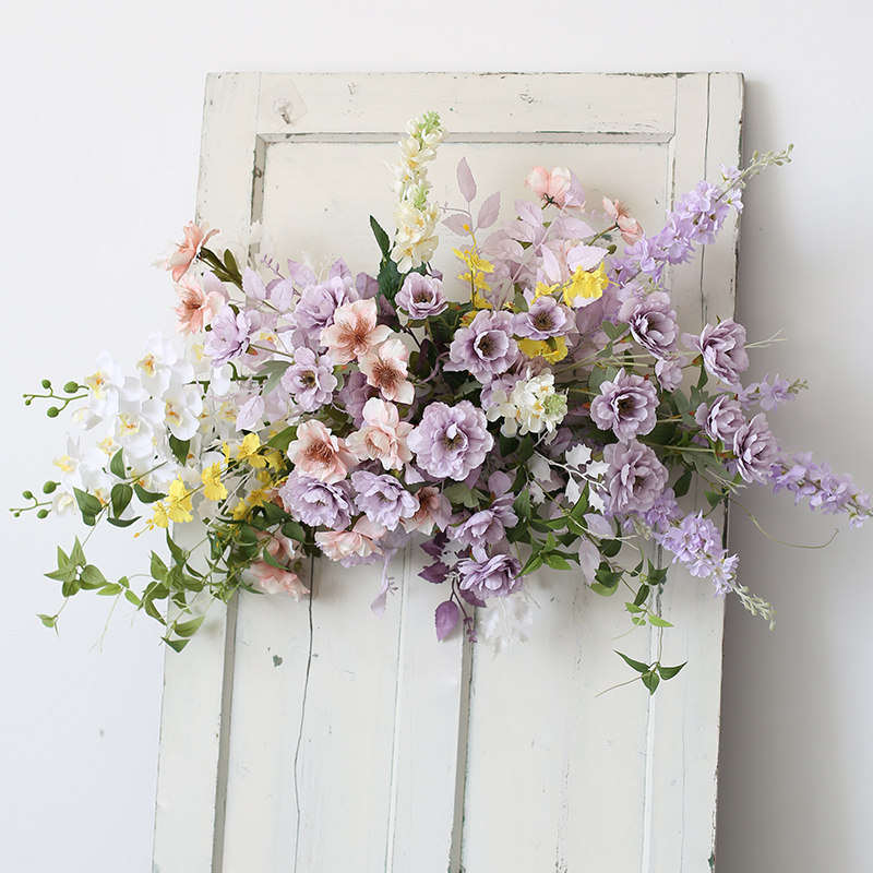 紫色仿真花艺布置壁挂花排拍照橱窗展柜背景墙面蝴蝶兰花卉挂饰
