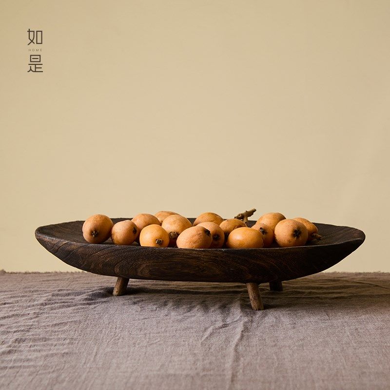 如是/复古侘寂风实木大盆果盘水果点心托盘装饰手工做旧家用摆件