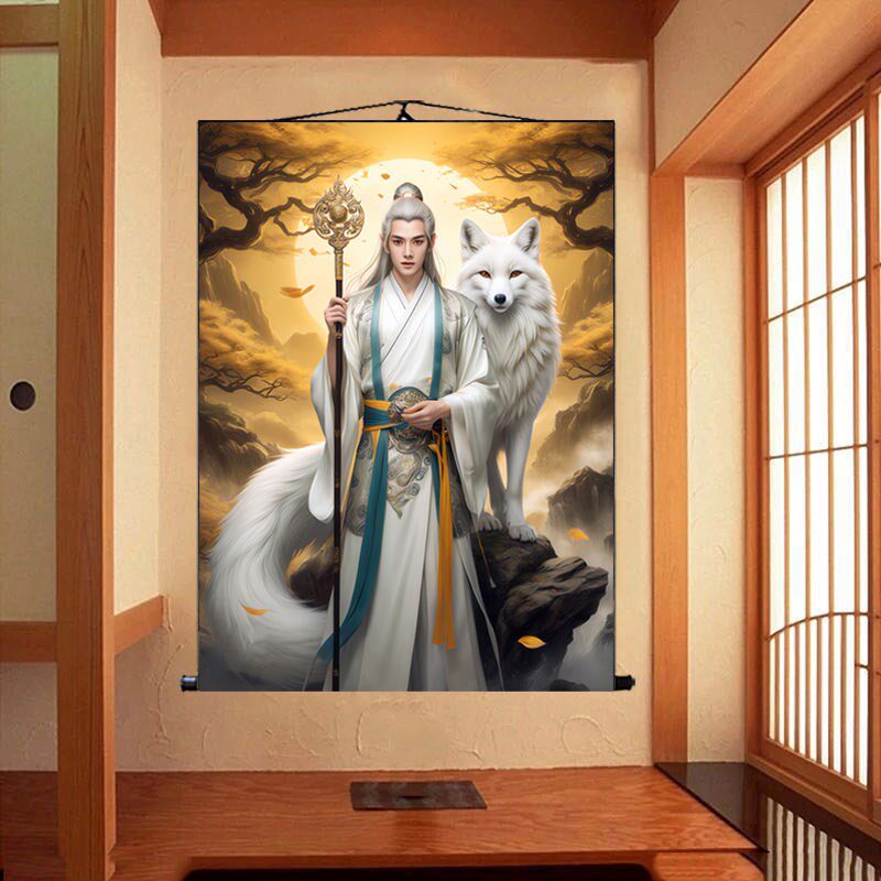 堂口九尾狐画像挂画胡天龙女狐娘娘像真身卷轴东北出马客厅装饰画