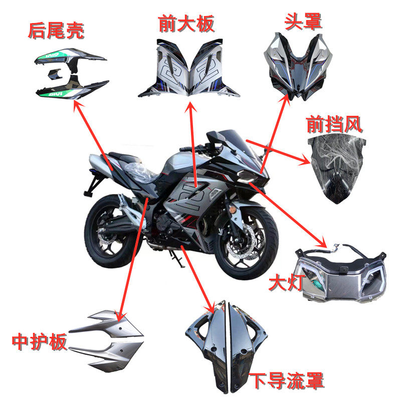 国四H2机车趴赛整车外壳配件地平线电喷跑车烤漆件头罩大板车壳子