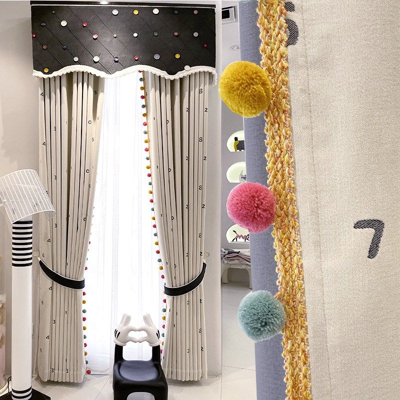 卡通雪尼尔儿童房遮光窗帘提花男孩女孩卧室飘窗定制数字窗帘