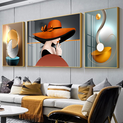 现代轻艺装饰画时尚联女奢术人物挂画大气客厅背景墙画抽象三美画