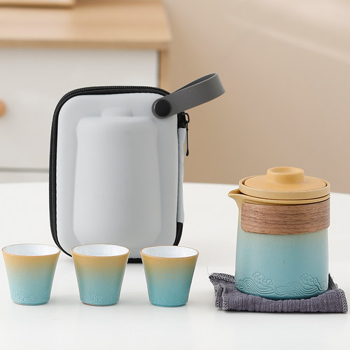 旅行茶具快客杯一壶二杯便携式露营户外喝茶功夫茶具茶壶茶杯整套