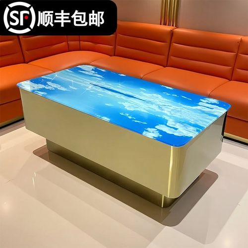 ktv茶几发光电奢石专用酒吧不锈钢茶台桌简约钢化玻璃大理石岩板