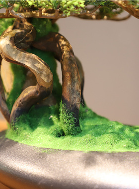 迎客松盆景摆件新中式家居客厅玄关办公室茶室花架仿真绿植装饰品