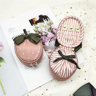 刘亦菲同款大草莓立体首饰盒刺绣首饰收纳包旅行便携小布艺首饰盒